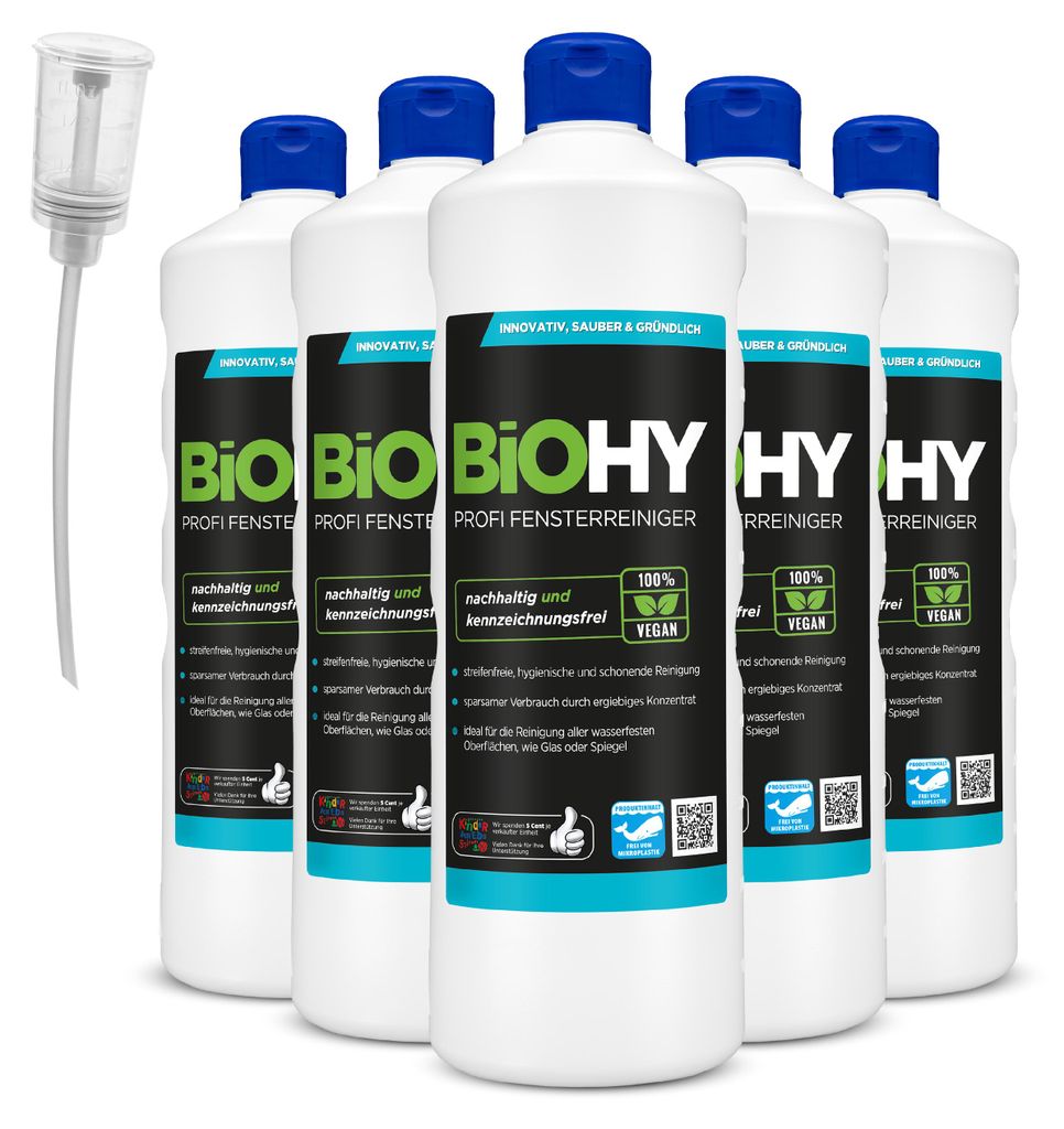 BiOHY Profi Fensterreiniger (6x1l Flasche) + Dosierer | Produktbild 