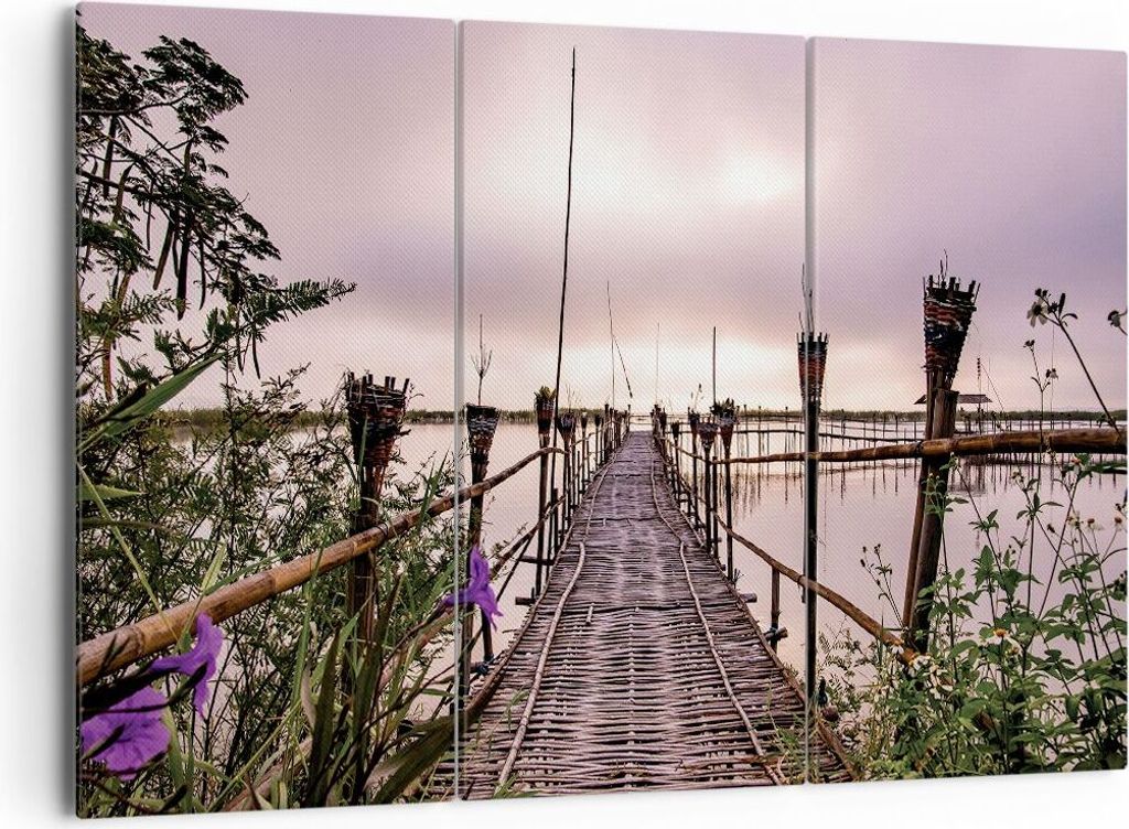 Bild auf Leinwand - Leinwandbild - 3 Teile - Brücke See Fackel - 165x110cm - Wand Bild - Wanddeko - Wandbilder - Leinwanddruck - Bilder - Wanddeko...