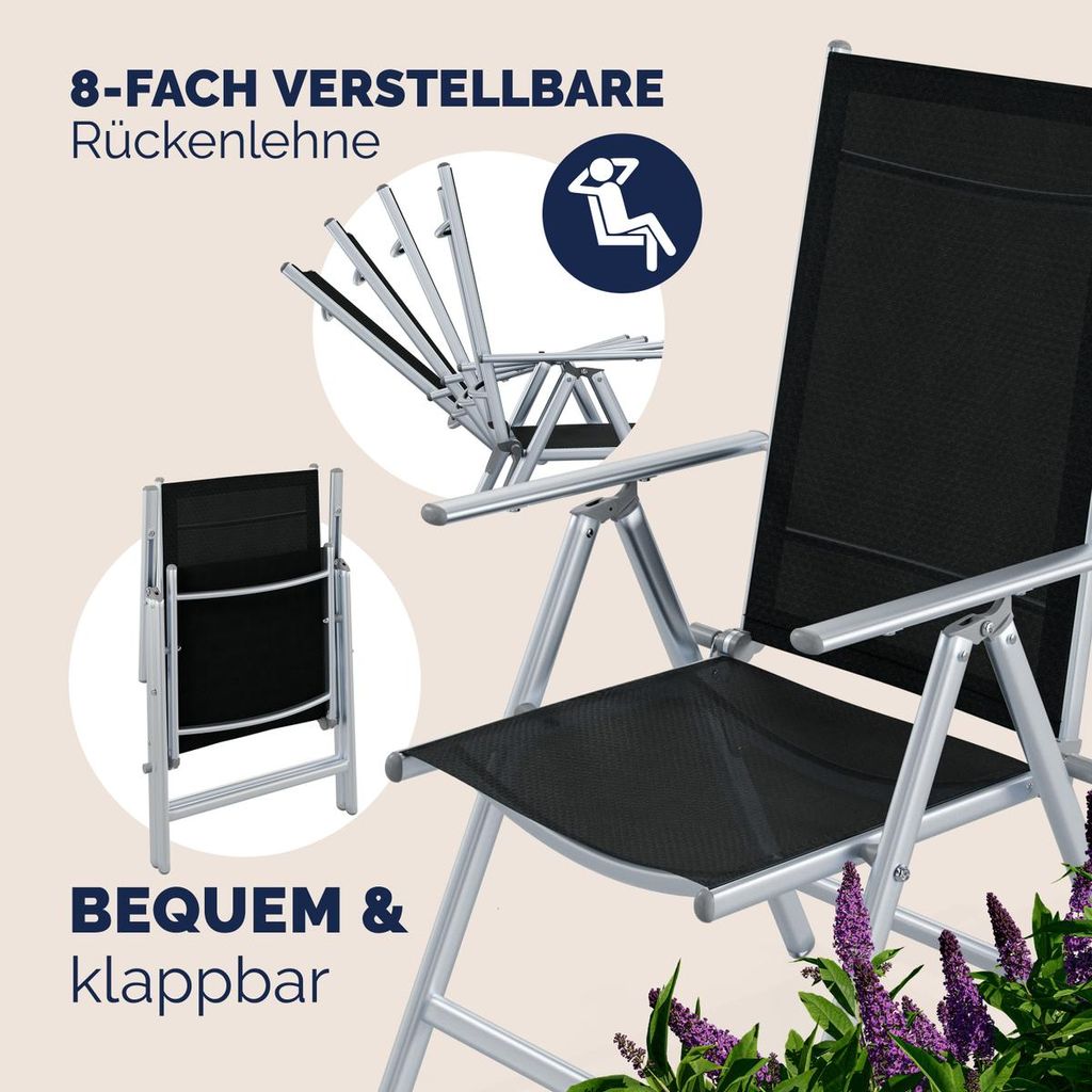 CASARIA Gartenstuhl Set Klappbar 4er Silber