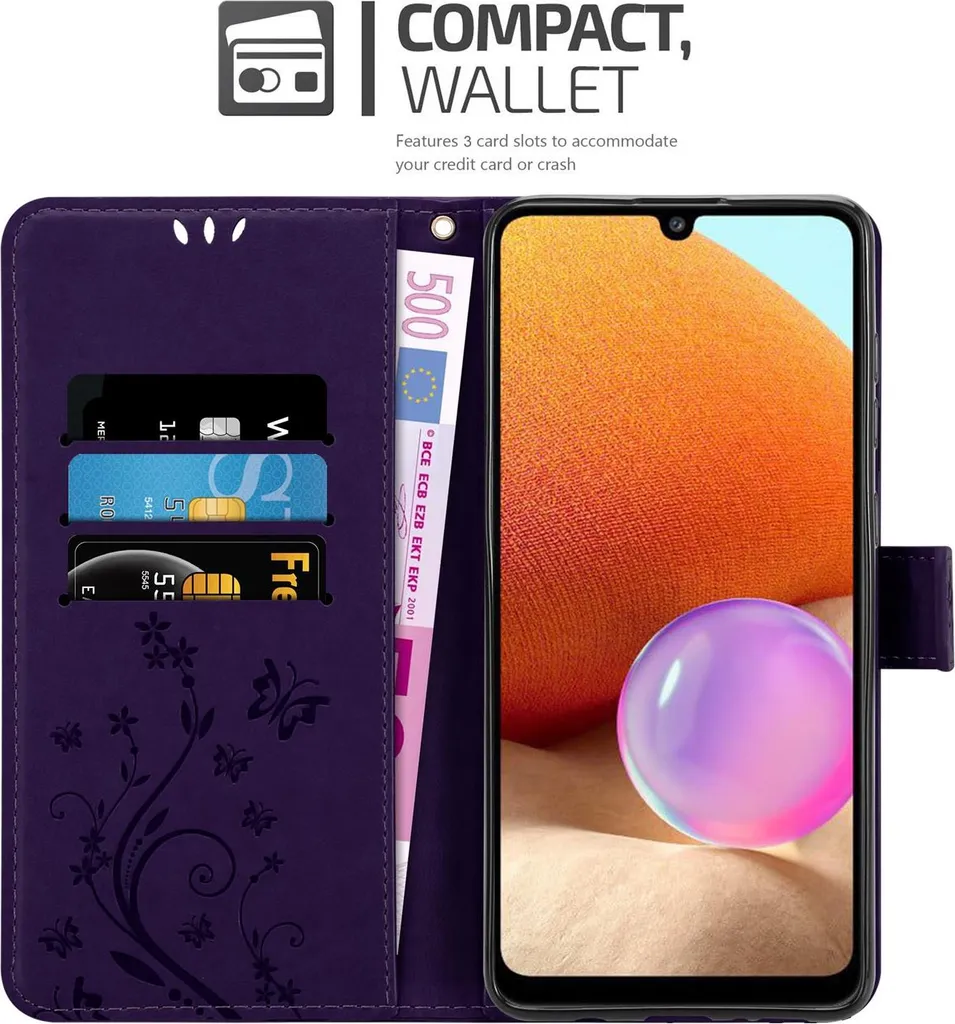 Custodia Samsung A32 4G Viola a Fiori - Cover Protettiva Cadorabo Chic - 3