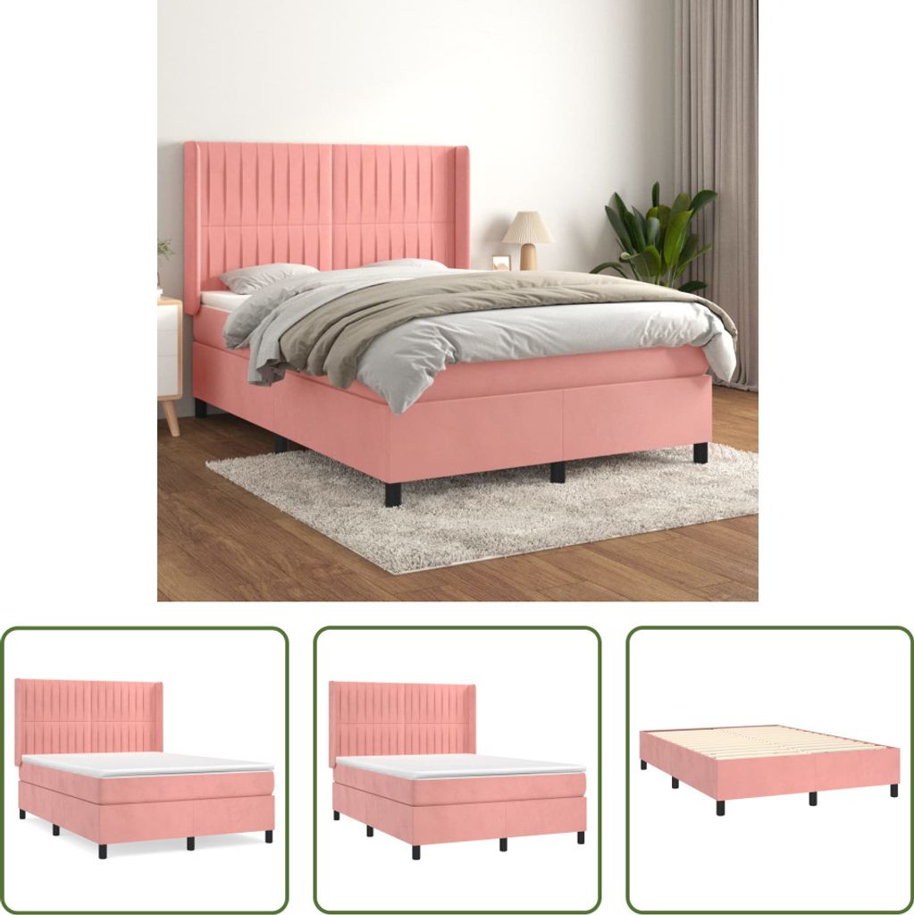 The Living Store Boxspringbett mit Matratze Rosa 140x200 cm Samt
