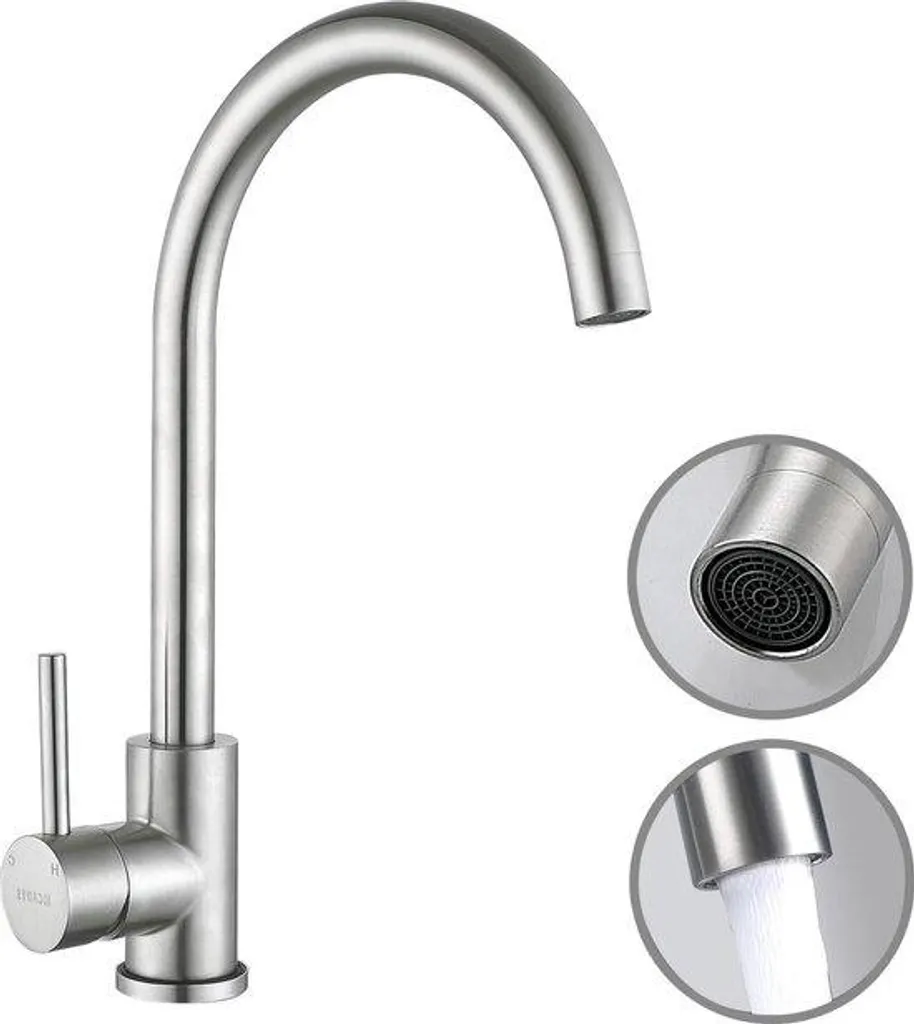 Mitigeur cuisine en acier inox pour grand évier - Confort et bec haut 360°