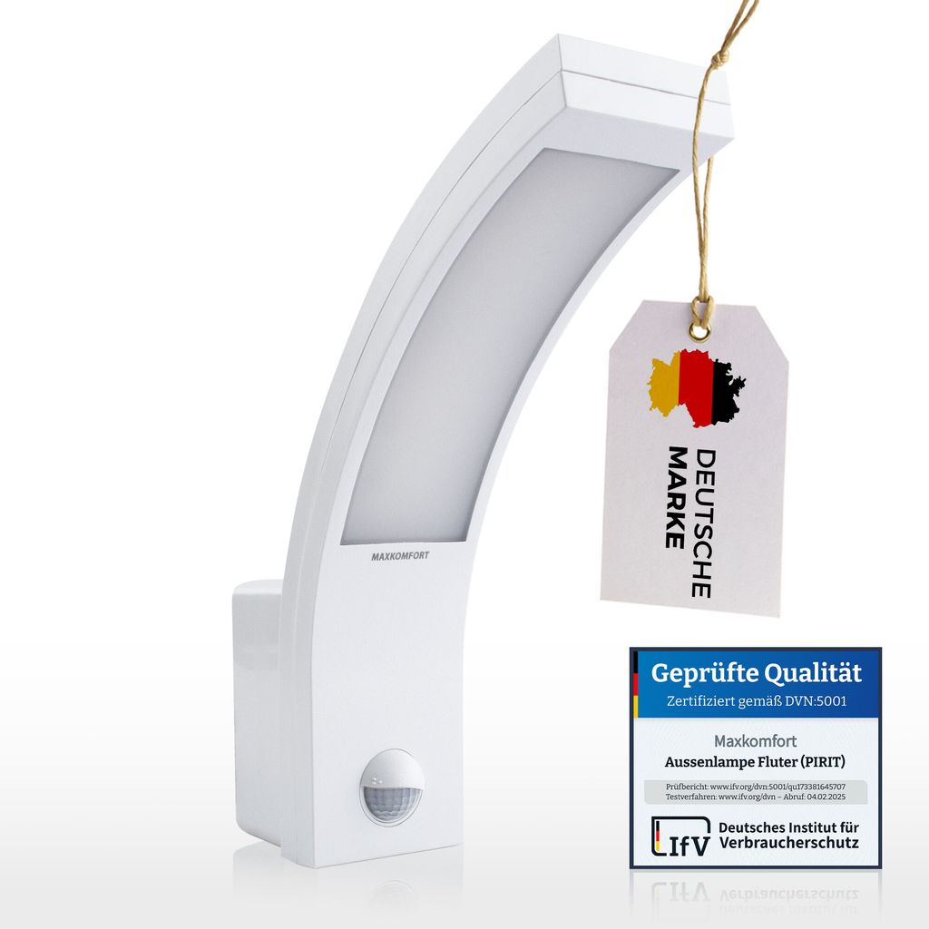 LED Außenleuchte mit Bewegungsmelder PIRIT Weiß – 15W, IP54, 900 Lumen, 4000K Neutralweiß - Außenwandleuchte, Außenlampe, Eingangsleuchte