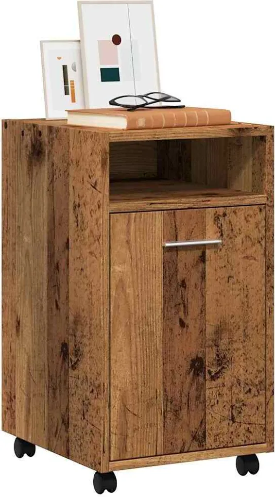 Mobiletto con Ruote Effetto Legno Antico - 33x38x60 Vetrina