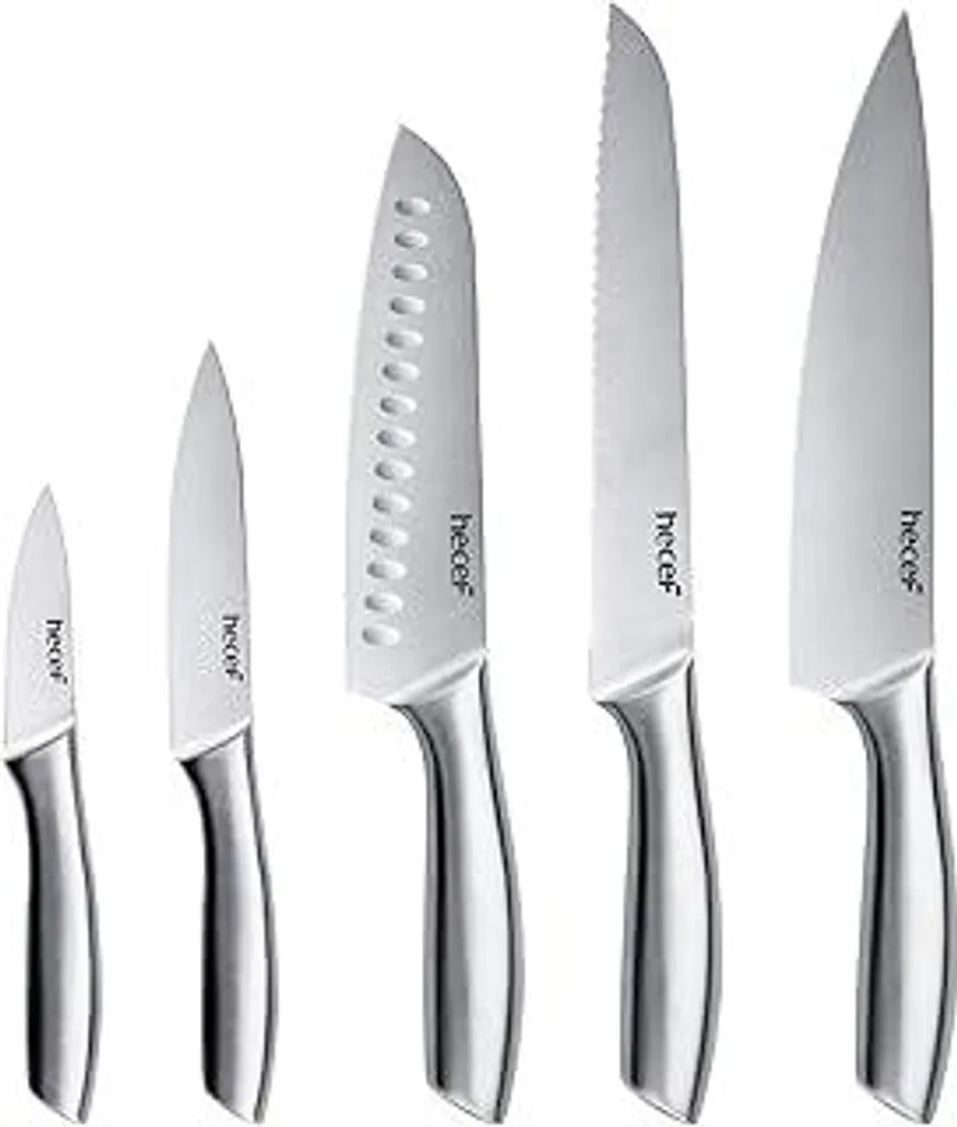 Set di coltelli da cucina in argento con manico cavo, coltello in acciaio inossidabile lucidato a specchio, coltello sabbiato con fodero protettivo, coltello da cucina con lama affilata