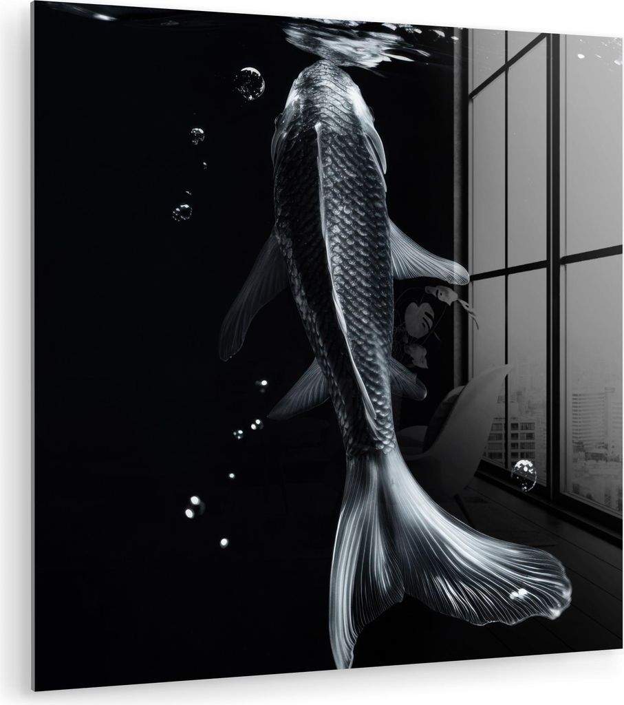 MuchoWow Glasbilder - Bilder auf Wandbild - Foto auf Glas Koi - Fisch - Wasser - Schwarz 90x90 cm Wanddekoration aus Glas - Acrylglasbild - Acrylbi...