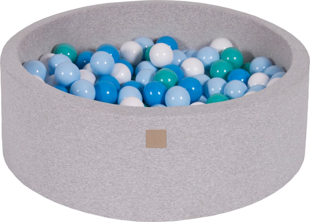 MeowBaby Hellgrau Bällebad rund 90x30cm, bälle: Weiß/Blau/Türkis/Babyblau