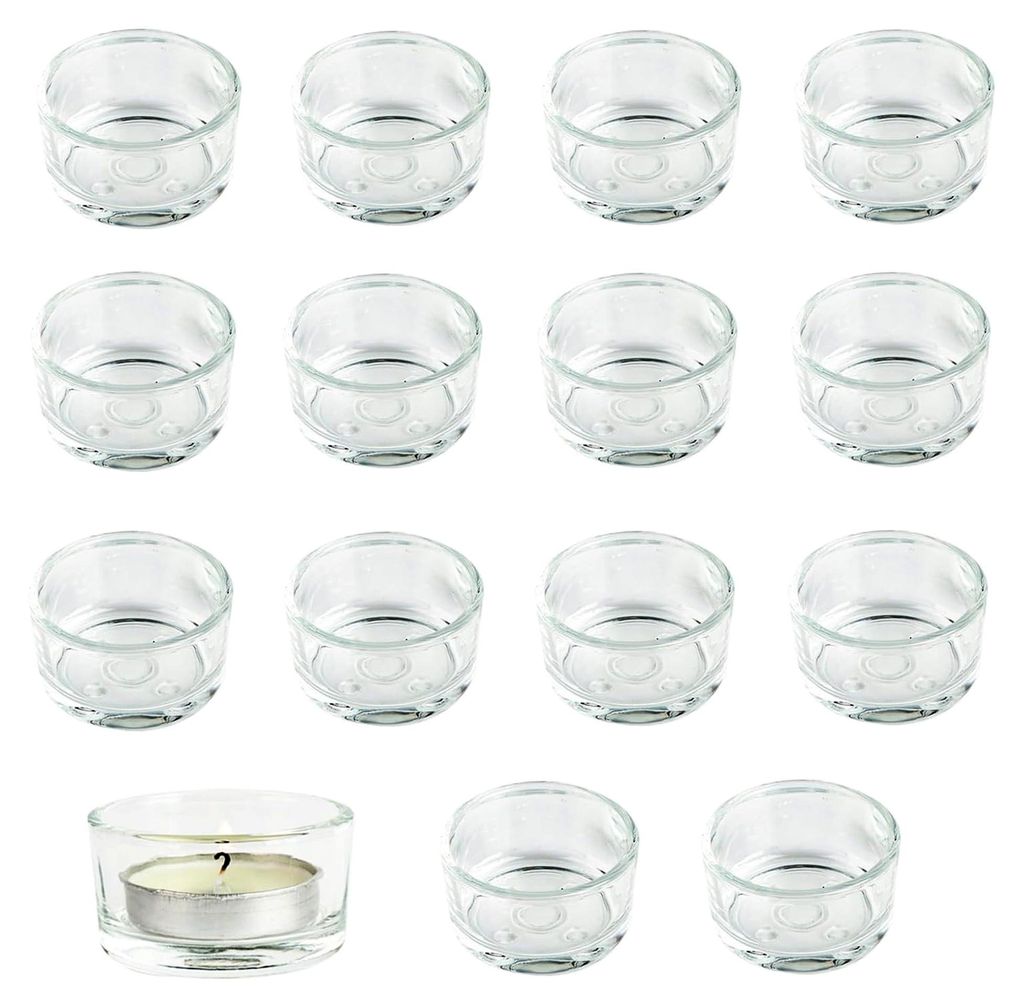 Teelichtgläser, 15 Stück, Glas Teelichthalter klein, Kerzenhalter, 4,5 cm Durchmesser, Teelichter Glas, Gläser für Kerzen, Kerzenglas für Hoch...