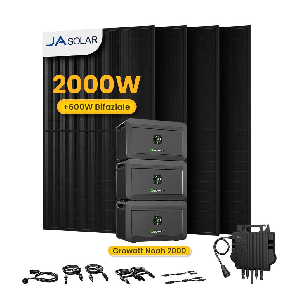 Powerness Balkonkraftwerk mit Speicher 6144Wh NOAH 2000 Speicherx3 mit 800W Wechselrichter und Jasolar 2000W(+600W) Full Black Bifaziale Solarmodule