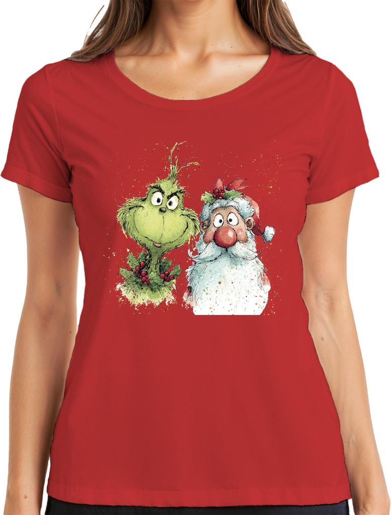 Grinch Weihnachtsmann lustig Weihnachten Geschenk Vintage Damen T-Shirt, Rot, 3XL