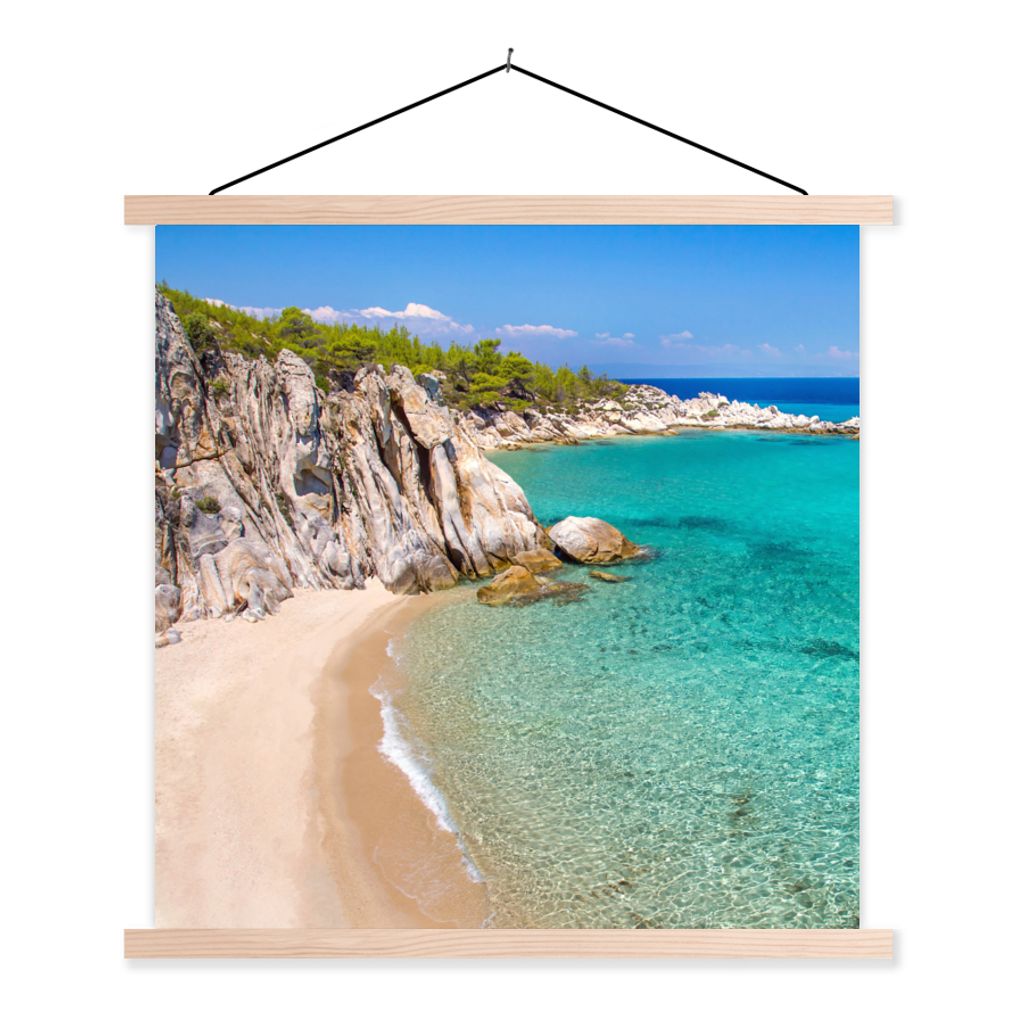 MuchoWow Textilposter Meer - Strand - Sommer 120x120 cm mit holzfarbenen Rahmen - Textil-Poster
