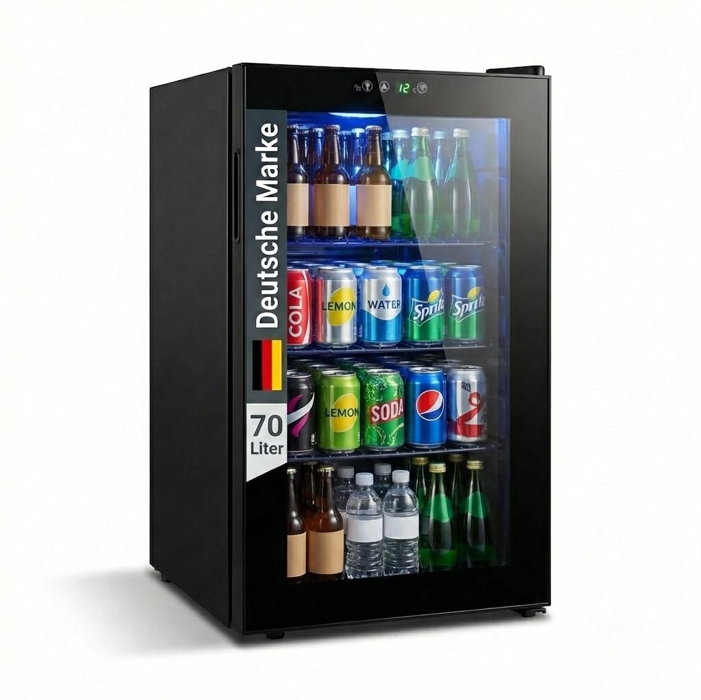 Freeze. 70L Getränkekühlschrank, Mini-Kühlschrank für 126 Dosen, Glastürkühlschrank, Weinkühler, kleiner Kühlschrank mit Glastür und verst...