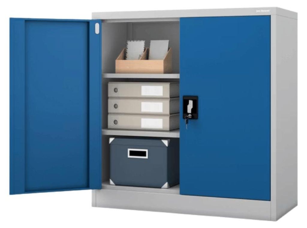 Aktenschrank abschließbar BEATA 3 Ebenen verstellbar Flügeltüren | Metallschrank Werkstatt Mehrzweckschrank Büroschrank aus Stahl Werkzeugschra...