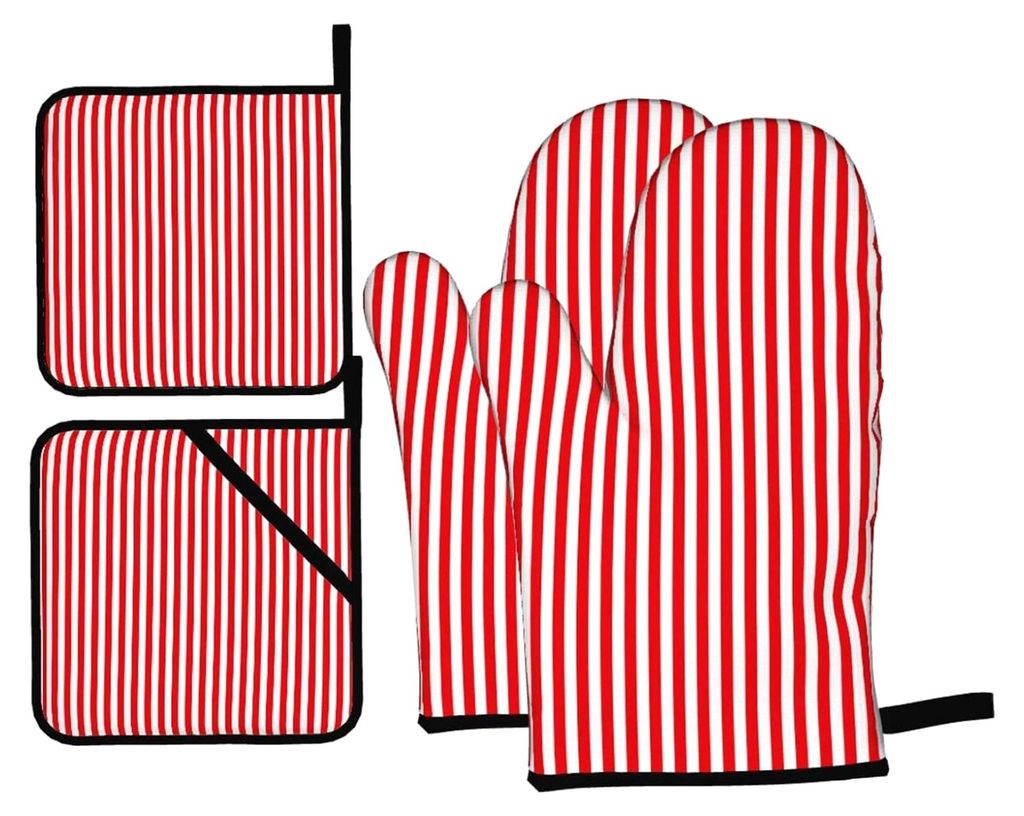 4-teiliges Set aus Ofenhandschuhen und Topflappen, rutschfest, waschbar, hitzebeständig für Mikrowelle, Grillen und Backen
