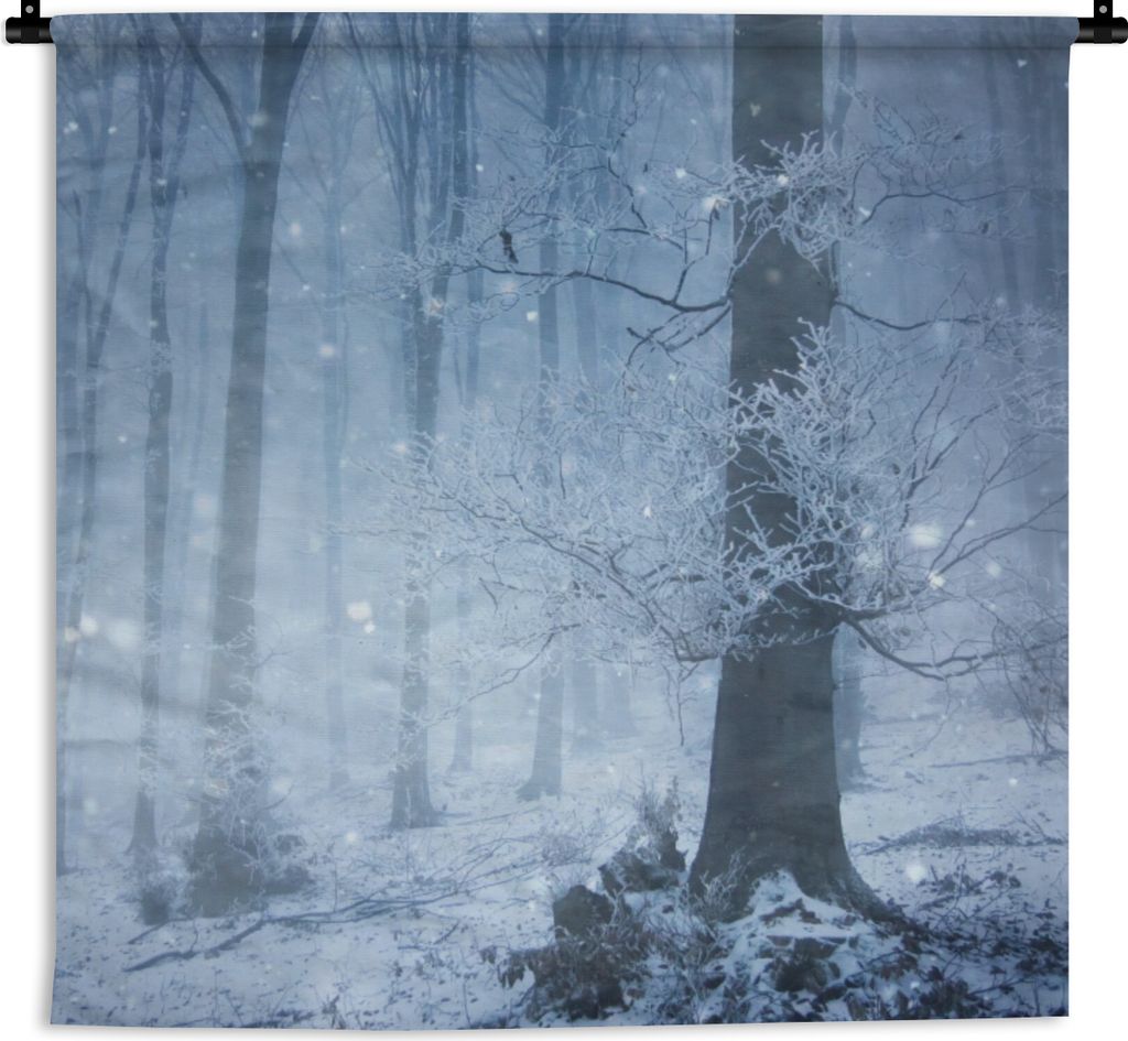 MuchoWow Wandteppich Wandbehang Wald - Winter - Schnee 90x90 cm Tapisserie Dekoration Wandtuch - Wandaufhänger