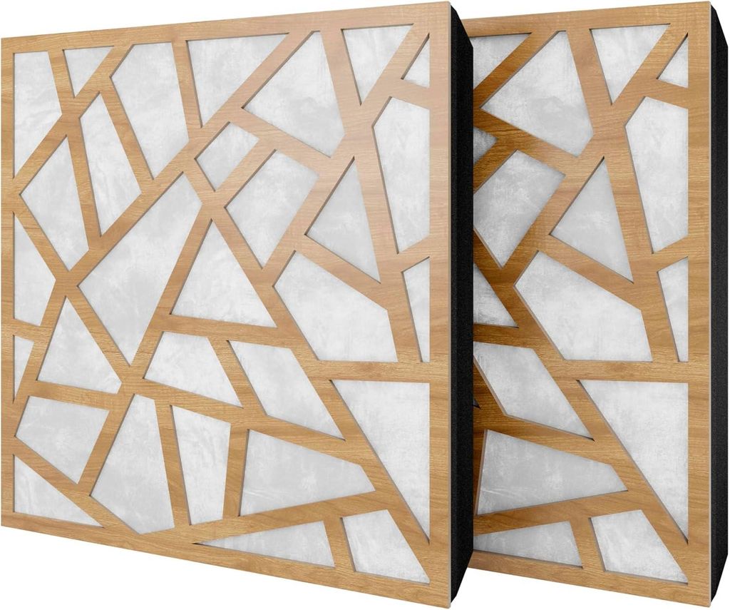 2er-Pack – Akustikpaneel mit Samtstoff und Befestigungsset | 50x50x5cm | Schallabsorption-Diffusion-Reflexion-Schalldämmung | [SKYROSS -Eiche|We...