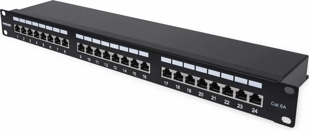 Panneau de brassage FTP Cat6a 1U noir haute densité avec 24 ports RJ45