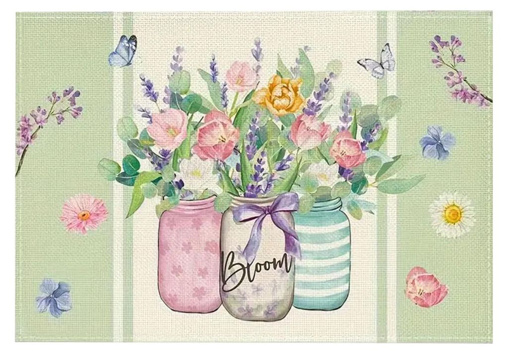 Tischset aus Leinen mit Tulpenmotiv für Frühlingsfeste, Blumen und Blätter – schützt den Tisch vor Kratzern und Flecken – ideal für den Es...