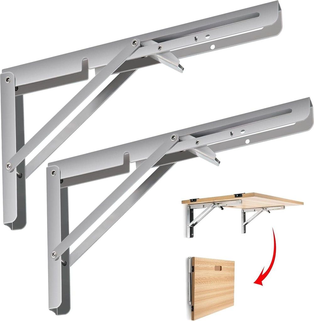 Klappkonsole Schwerlast, Edelstahl Klappregalhalterungen Klapptisch Wand Regalträger Klappscharnier für DIY Werkbank Platzsparende Haus Küche B...
