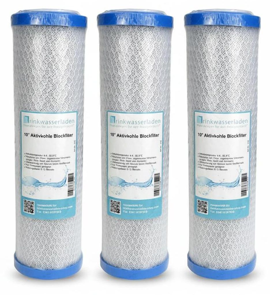3x Aktivkohleblock 10' Ersatzfilter Trinkwasserfilter Umkehrosmose