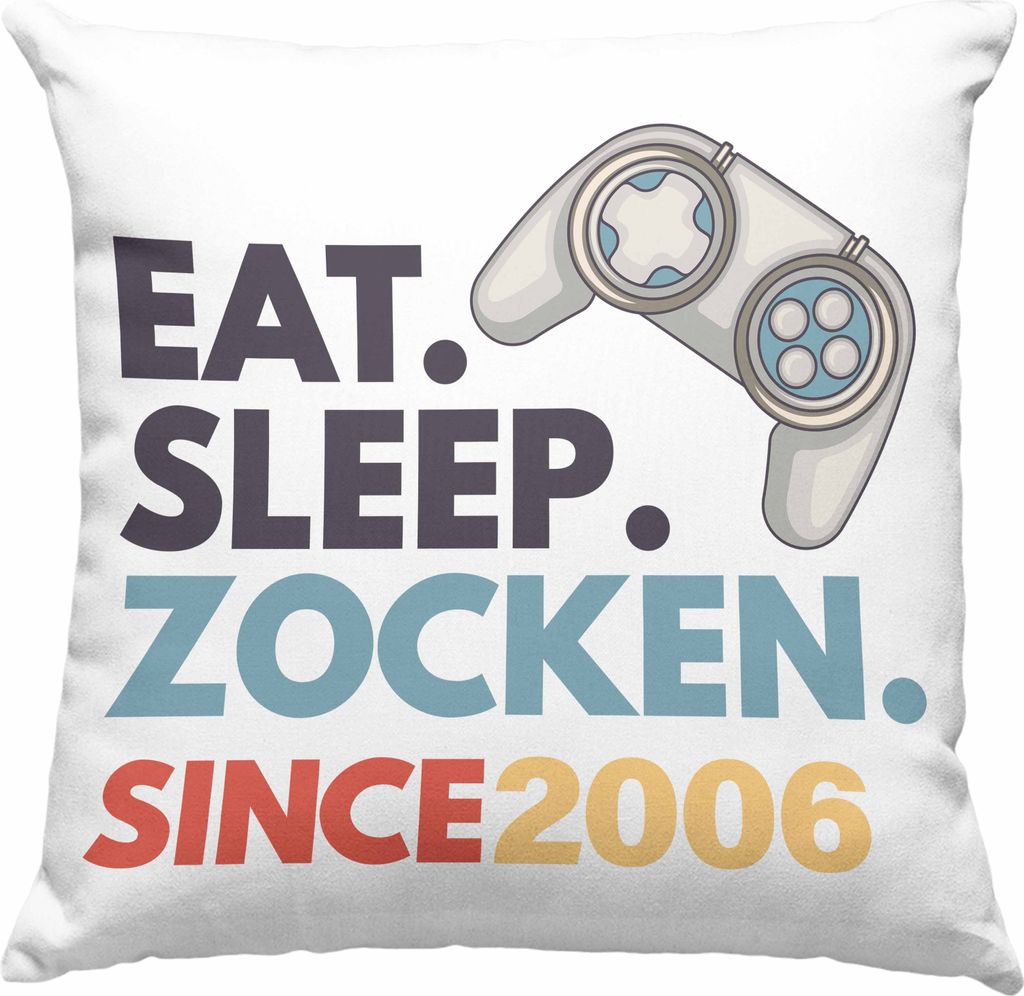 TRENDATION 16. Geburtstag Deko-Kissen mit Füllung 40x40 Jungen Jungs Geschenk 16er Geschenkidee 16 Sohn Gamer (Blau)