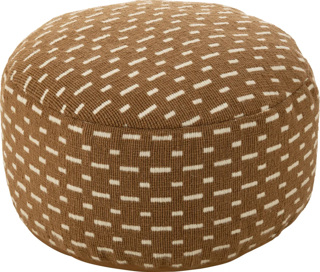 Tabouret de Jardin Design Rond J-Line en Tissu Résistant Marron Blanc