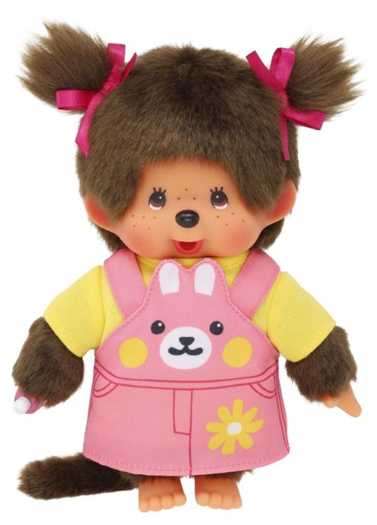 Fillette en robe de lapin avec tresses | Poupée Monchhichi Image du produit 