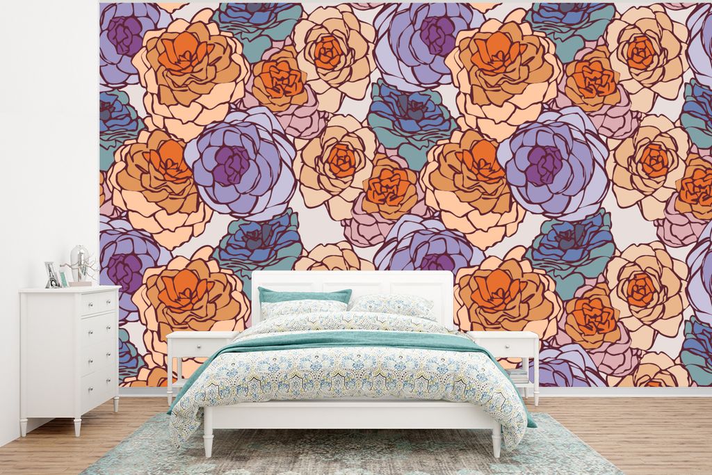 MuchoWow Fototapete für Wohnzimmer oder Schlafzimmer Wandtapete Vinyl Motivtapete Karte - Blume - Jugendstil - 400x300 cm - Papiertapeten
