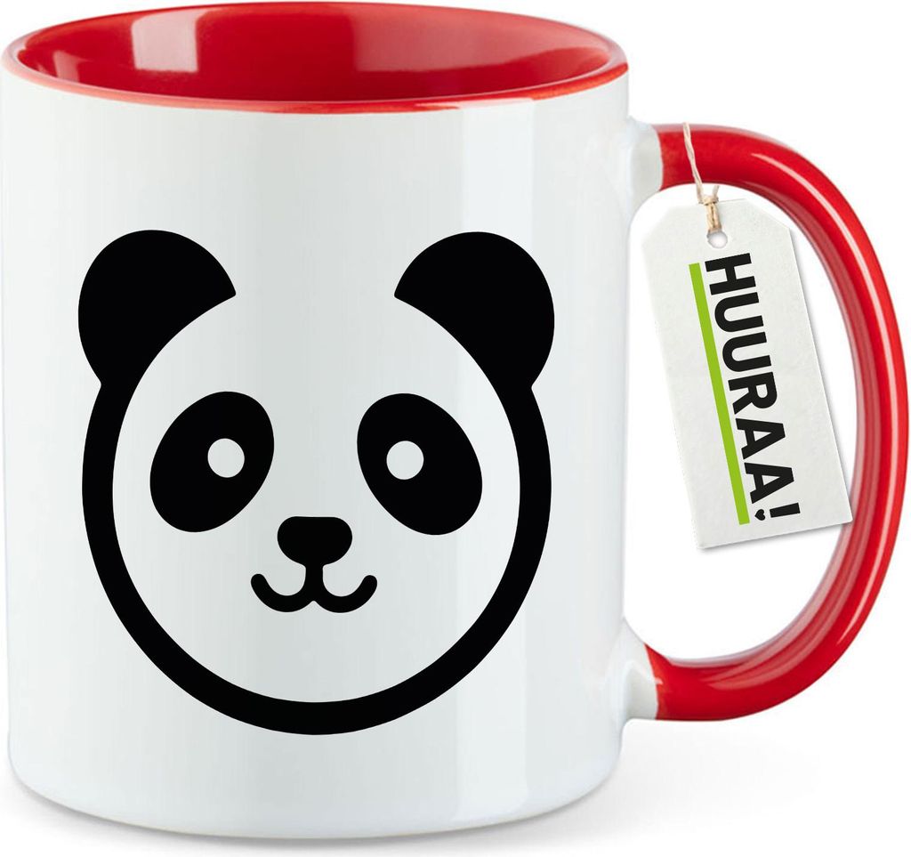 Huuraa Kaffeetasse Panda Kopf Silhouette 330ml Rot Keramik Kaffeebecher Geschenkidee