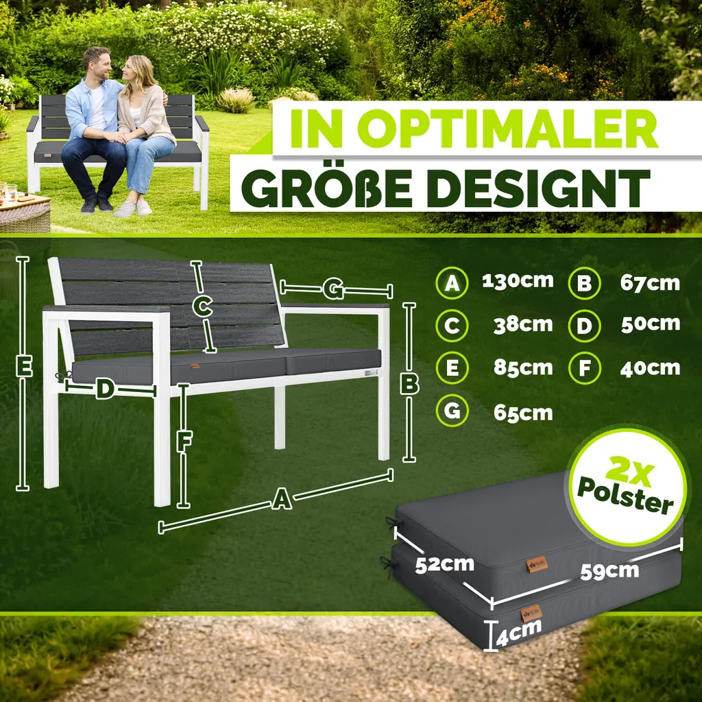Banc de jardin résistant aux intempéries et UV avec housse protectrice - 2