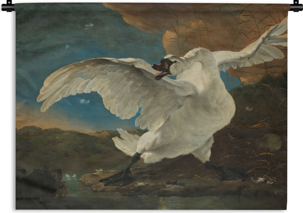 MuchoWow Wandteppich Wandbehang Schwan - Alte Meister - Jan Asselijn 90x67.5 cm Tapisserie Dekoration Wandtuch - Fototeppich - Wand-Skulpturen