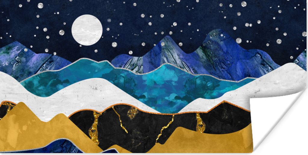 MuchoWow Poster Nacht - Gold - Marmor - Abstrakt - Landschaft - Berg 150x75 cm - ohne Rahmen