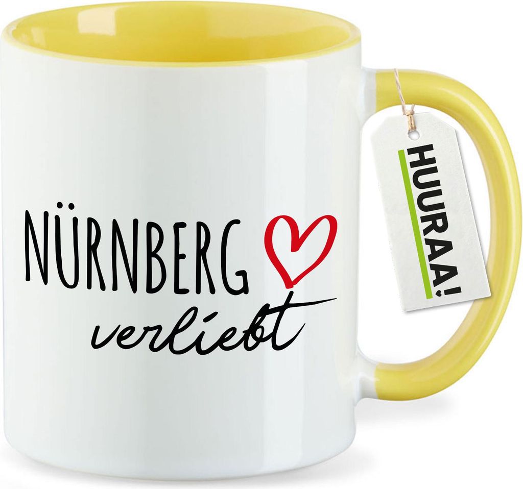 Huuraa Kaffeetasse Nürnberg verliebt 330ml Gelb Keramik Kaffeebecher Geschenkidee