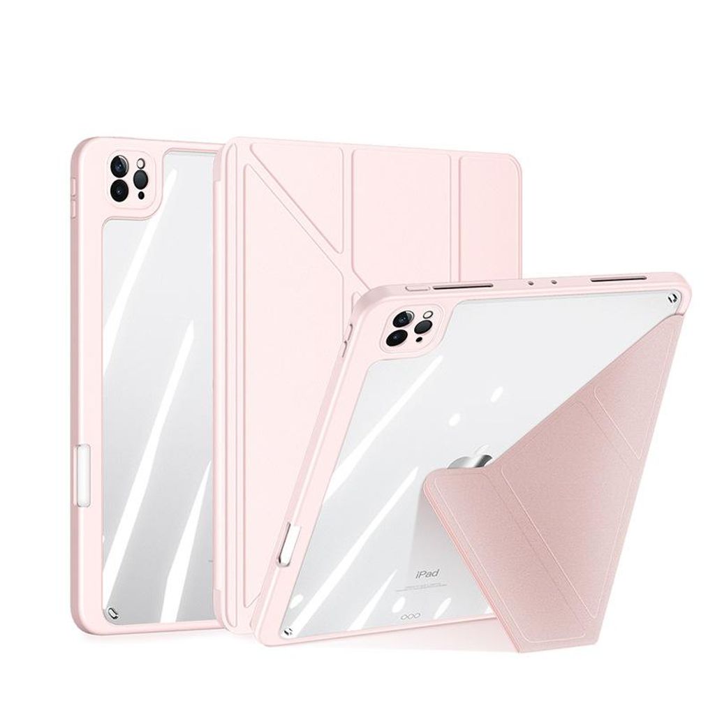 Hülle für iPad Pro 11/Air 11, Multifunktionale iPad Hülle mit abnehmbarem Cover, Ständer, Stifthalter, transparent, Rosa