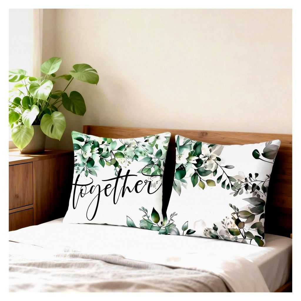 4er Set Kissenbezüge 45x45 – Pflanzen- und Blumenmotive für Sofa, Wohnzimmer und Schlafzimmer – Dekorative Kissen für den Frühling