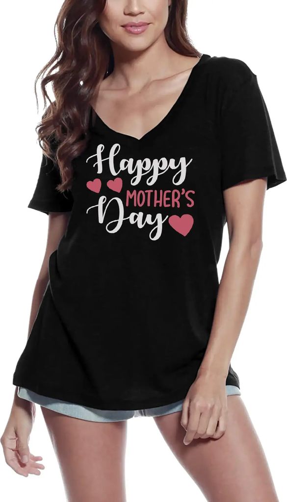 Damen Grafik T-Shirt V-Ausschnitt Alles Gute zum Muttertag – Happy Mother's Day – Öko-Verantwortlich Vintage Jahrgang Kurzarm Lustige Druck Ge...