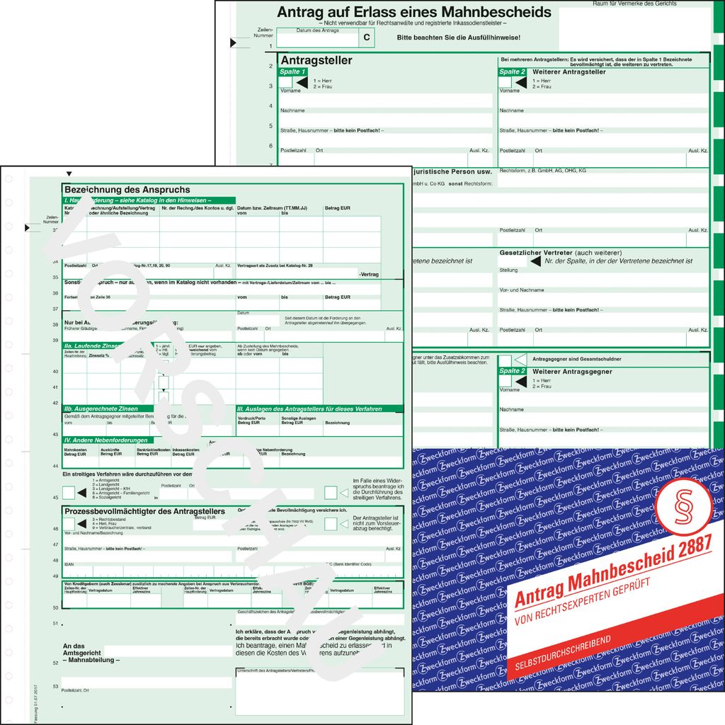 Avery Zweckform 2887, Mahnbescheid, für maschinelles Produktbild 