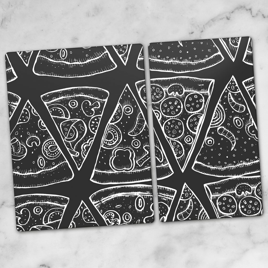 Glas-Herdabdeckplatten Glaskeramikkochfeld-Abdeckung Spritzschutz Schneidebrett Zweiteilige Glas 70x52 cm Pizza