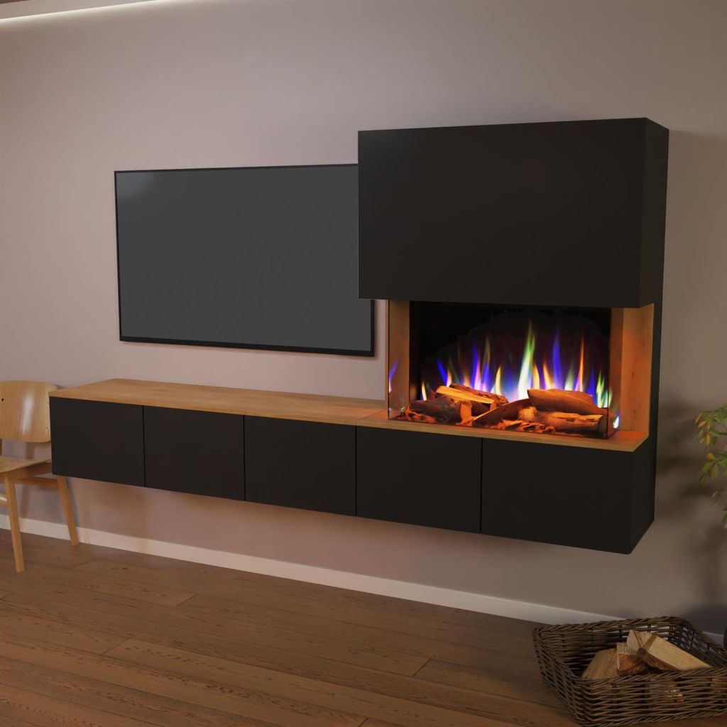 Glow Fire Elektrokamin 'PR6' | LED Standkamin in Schwarz (Beton) mit Heizung (1500 W) | HxBxT: 130x102x33 cm