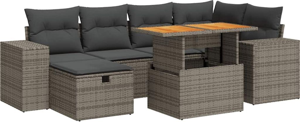 vidaXL 8-tlg. Garten-Sofagarnitur mit Kissen Grau Poly Rattan Akazie