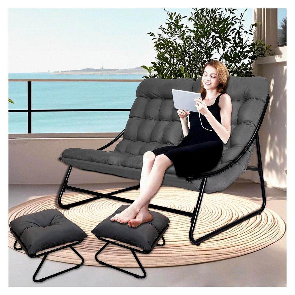 Loungesessel für den Außenbereich, Doppelliege, Gartensessel mit abnehmbarem 8 cm Kissen, Gartenliege für 2 Personen, Relaxsessel für Garten un...