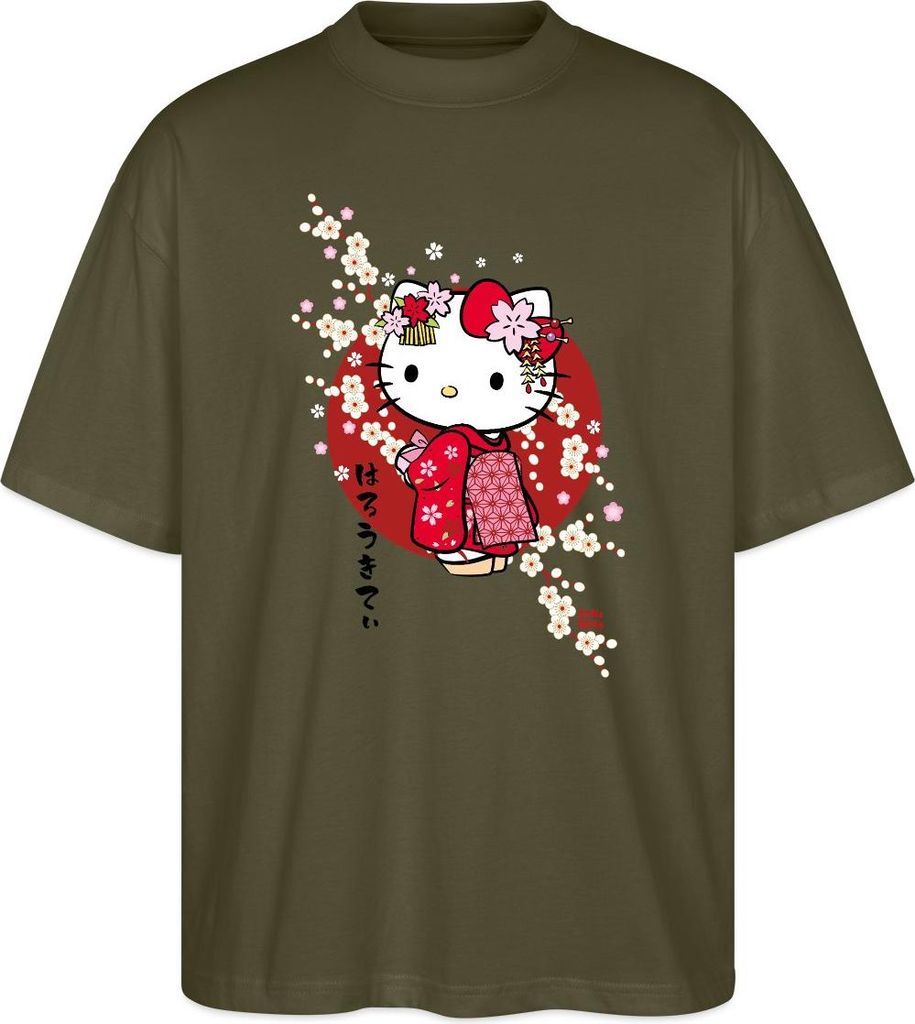 Spreadshirt Hello Kitty Japan Kimono Kirschblüten Oversize Uni T-Shirt, XL, Khaki