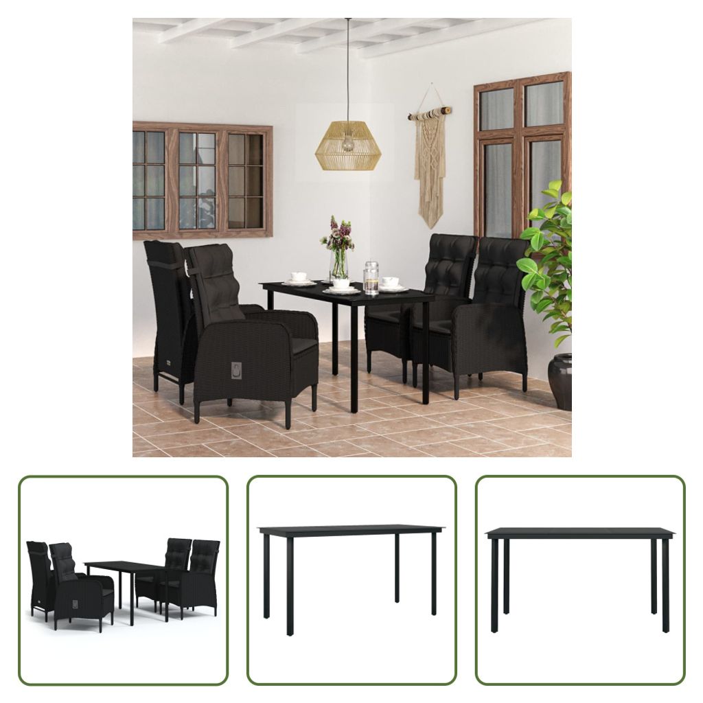 The Living Store 5-tlg. Garten-Essgruppe mit Kissen Schwarz Produktbild 