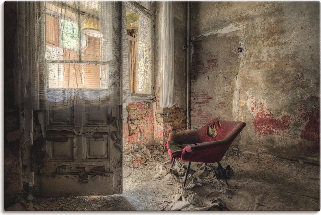ARTland Leinwandbild Lost Place - roter Sessel I Größe: 120x80 cm