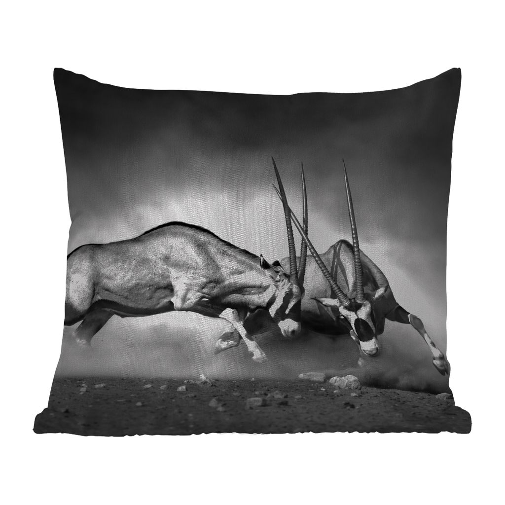 MuchoWow Outdoor Kissen - Antilope - Schwarz und weiß - Porträt - Wildtiere - Tiere - 45x45 cm - Wetterfest - Lounge Kissen - Fotokissen - Deko...