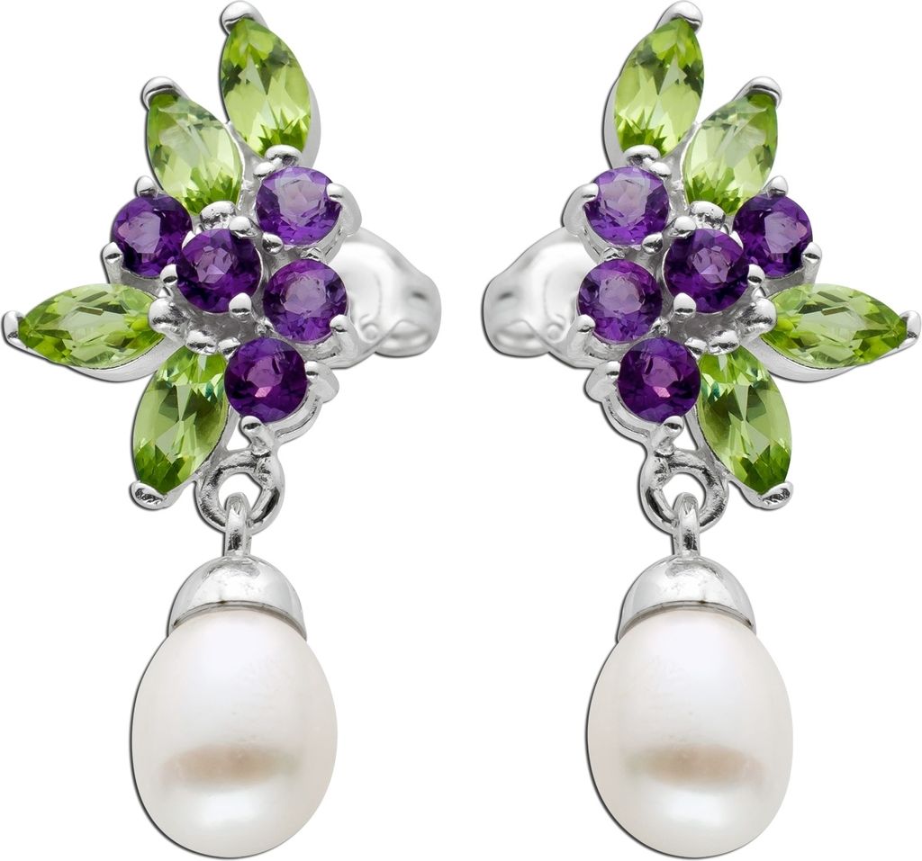 Peridot Ohrringe Silber 925 Süßwasserperlen Natur Amethyst Produktbild 