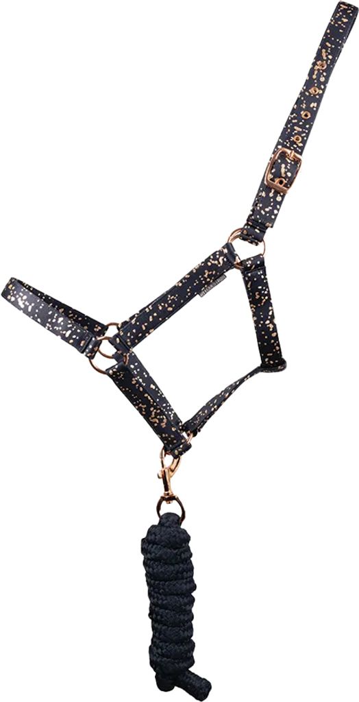 Hy - Halfter und Führstrick "Elevate Allure" BZ5950 (Pony) (Marineblau/Roségold)