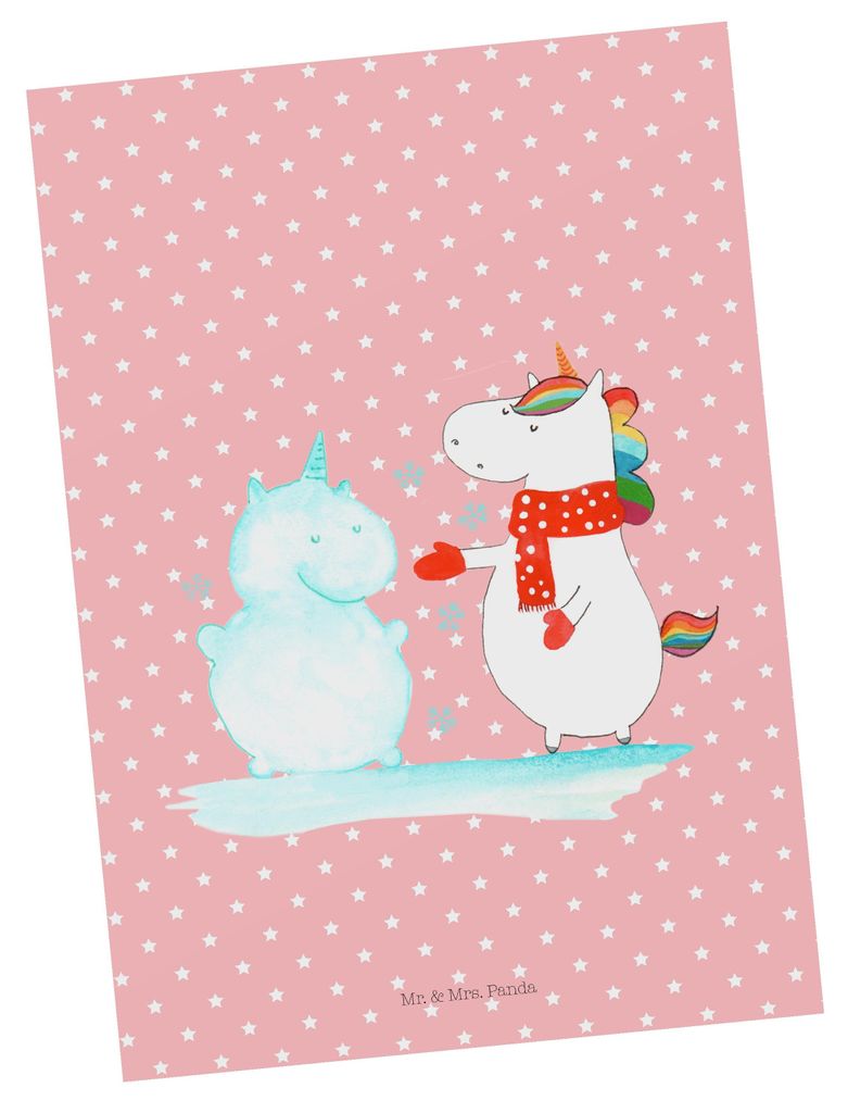 Mr. & Mrs. Panda Postkarte Einhorn Schneemann - Rot Pastell - Geschenk, Fotokarte, Grußkarte, kunstkarte, Ansichtskarten, Kuchen, Weihnachten, Mü...