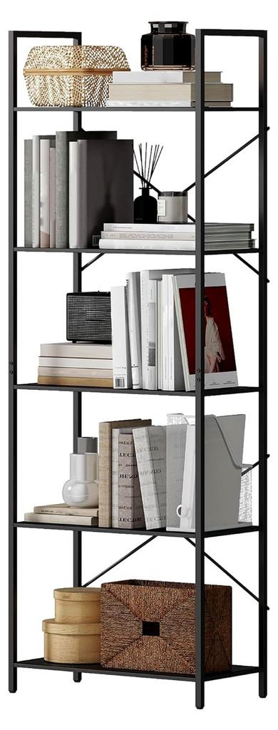 Bücherregal, Standregal mit 5 Ebenen, Industrielles Büroregal mit Metallrahmen, Offenes Aufbewahrungsregal für Wohnzimmer, Büro, Arbeitszimmer,...