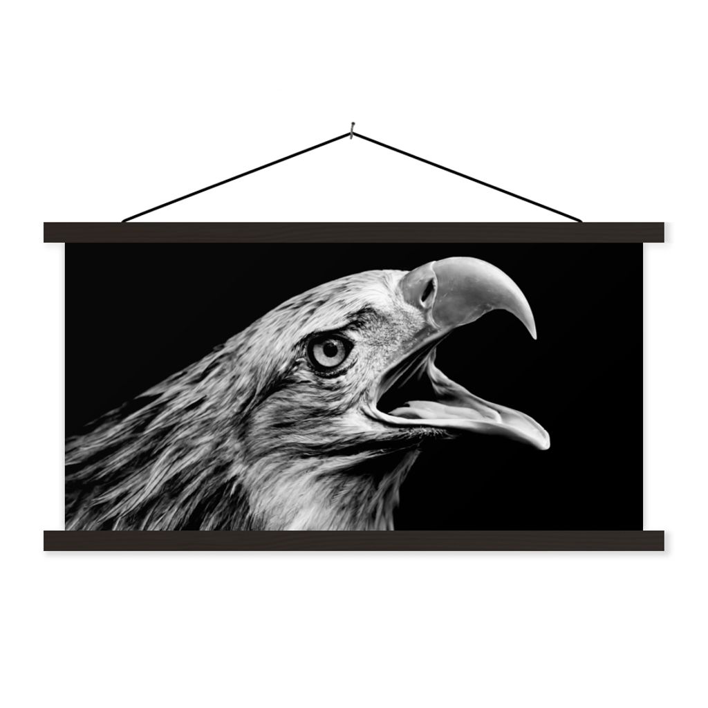 MuchoWow Textilposter Adler - Porträt - Raubvögel - Schwarz - Weiß - Vogel 120x60 cm mit schwarzem Rahmen - Dekoration Schlafzimmer